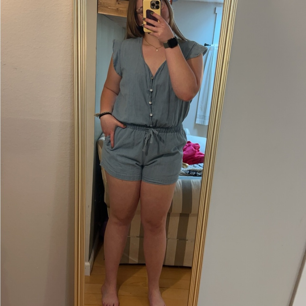 Casual denim romper